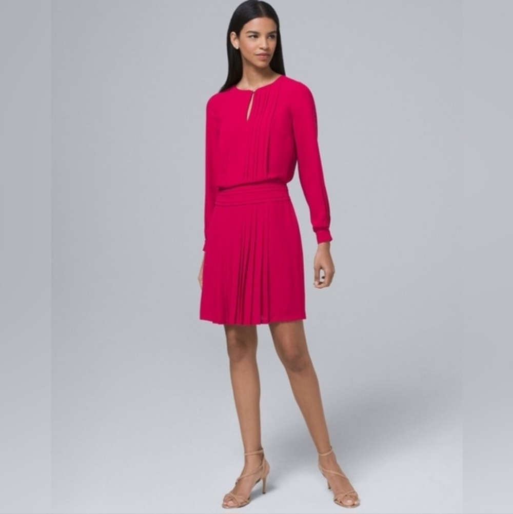 NWT WHBM Pleated Soft Blouson Dress - Size 6 in Pink Thrill